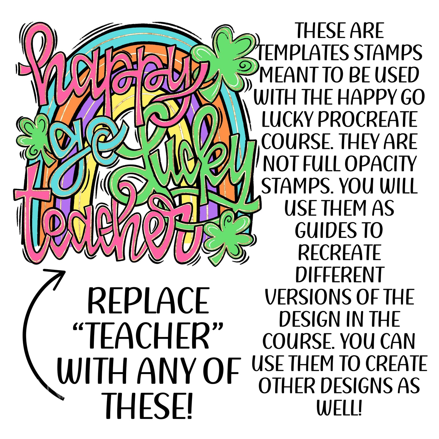 HAPPY GO LUCK ADD ON PROCREATE TEMPLATE STAMPS