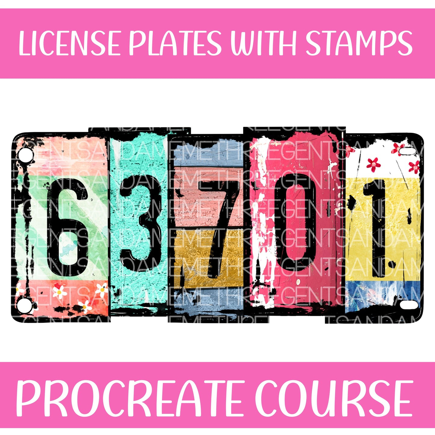 LICENSE PLATES WITH STAMPS PROCREATE COURSE
