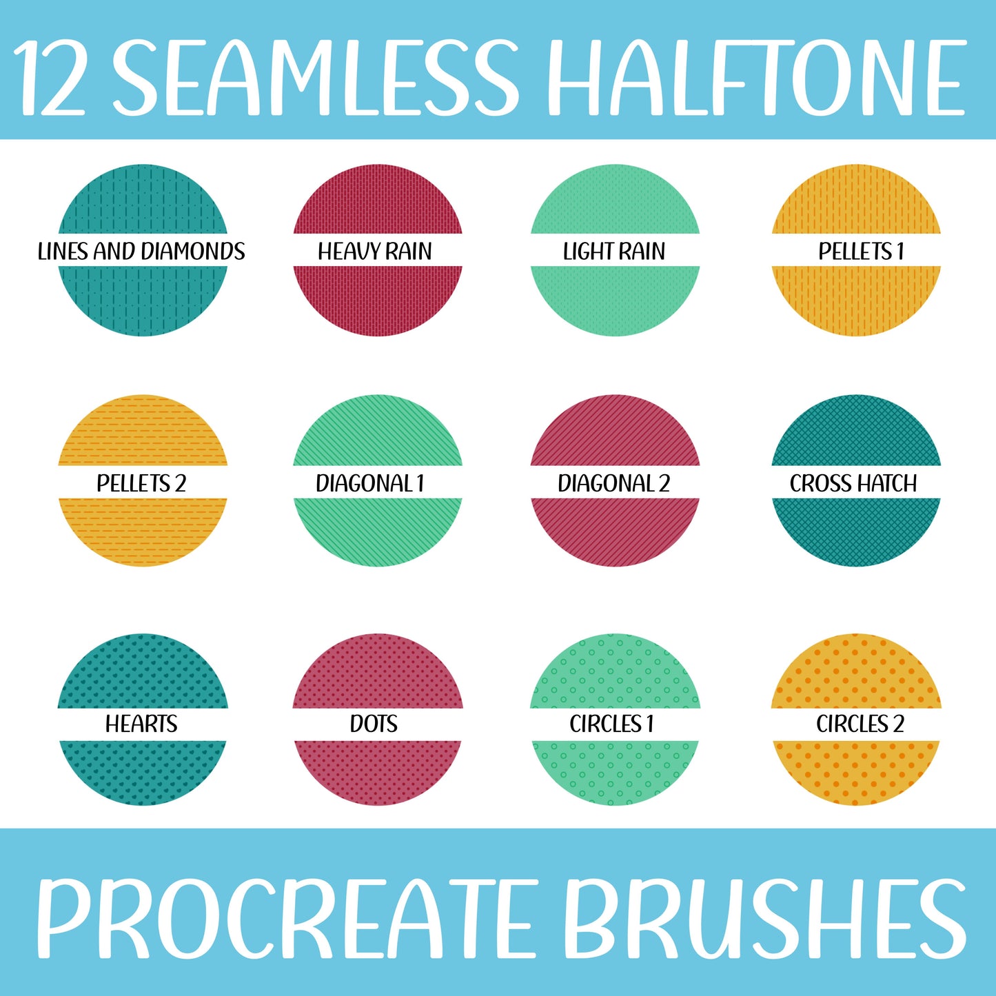 12 SEAMLESS HALFTONE PROCREATE BRUSH SET