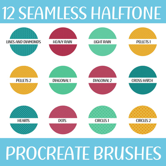 12 SEAMLESS HALFTONE PROCREATE BRUSH SET