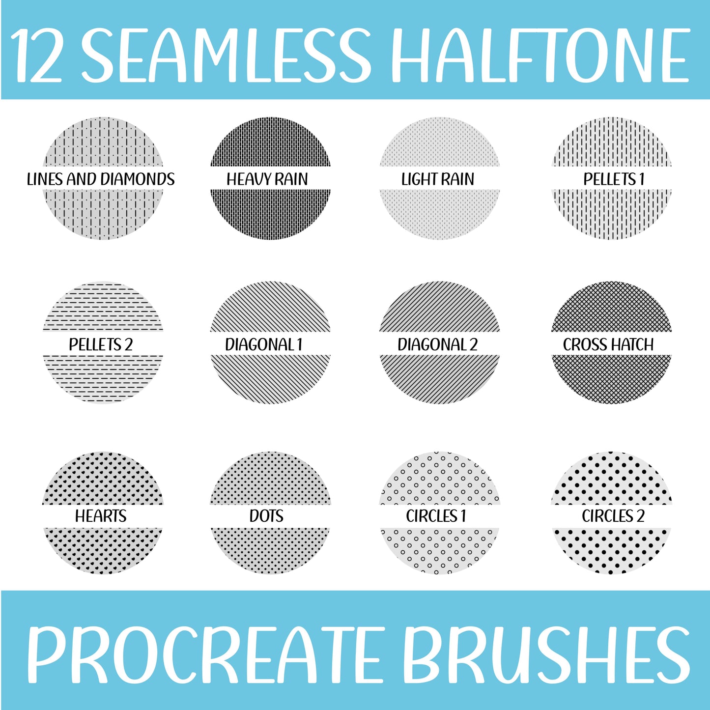 12 SEAMLESS HALFTONE PROCREATE BRUSH SET