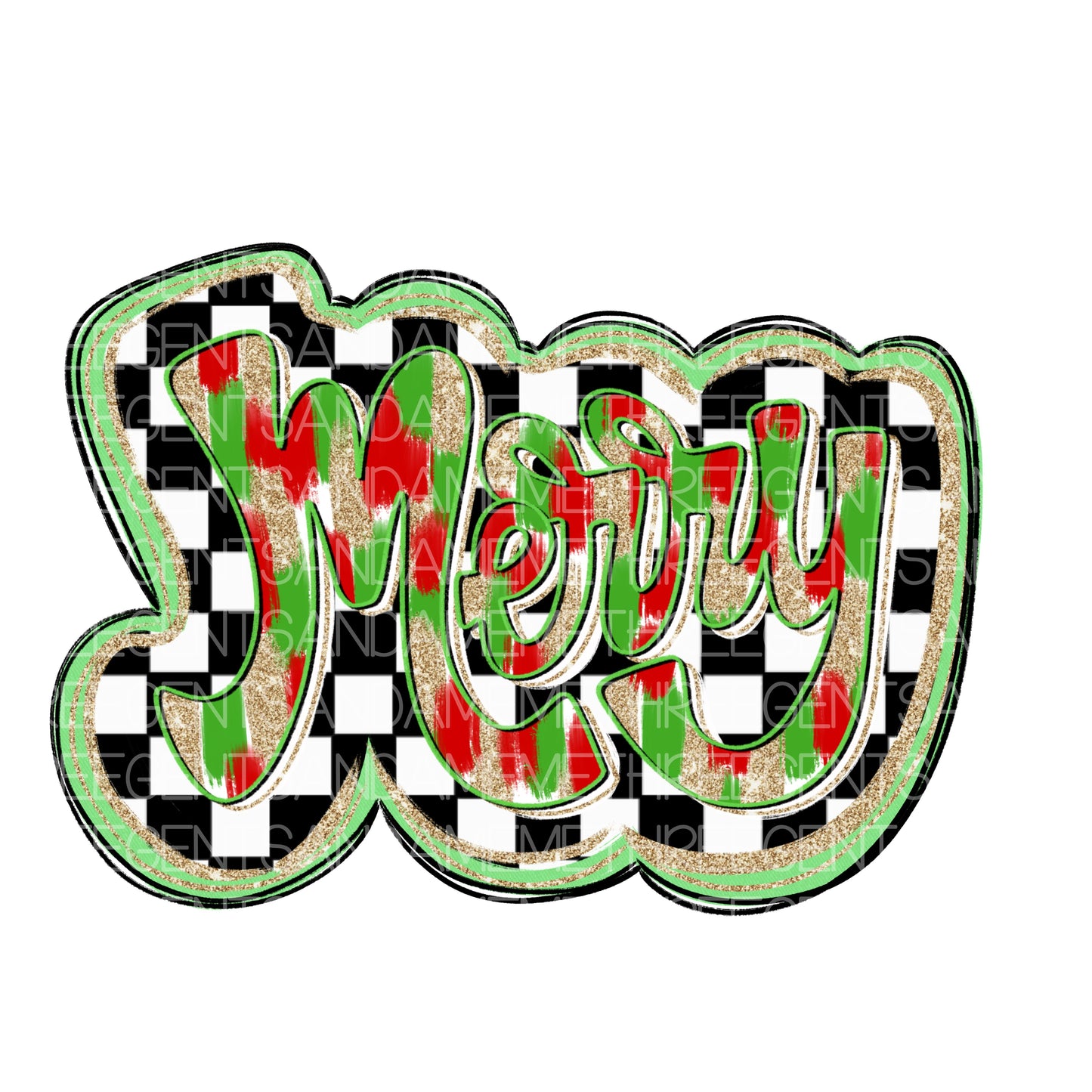 MERRY BRUSH STROKE WITH CHECKERBOARD PNG DESIGN