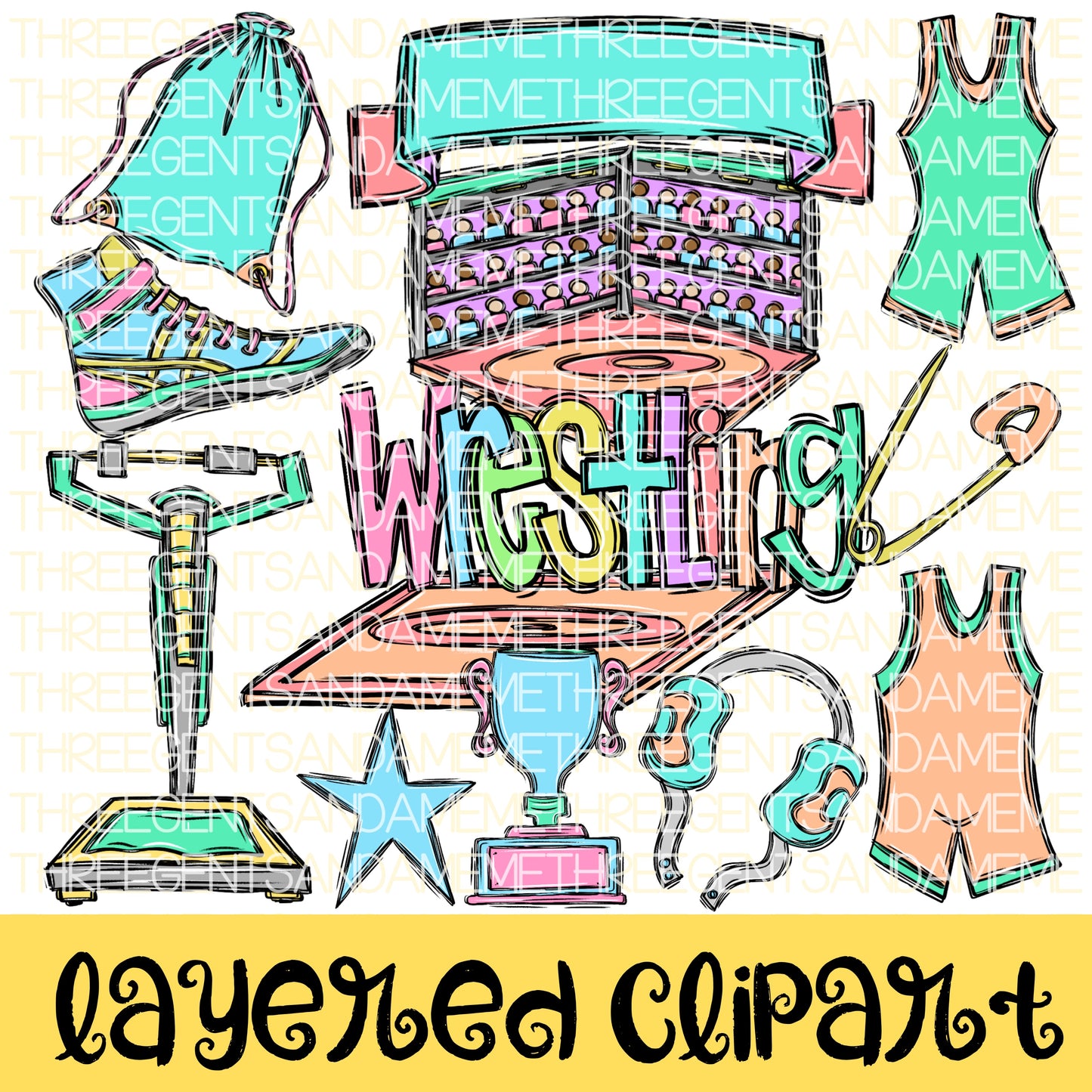 WRESTLING LAYERED CLIPART COLLECTION