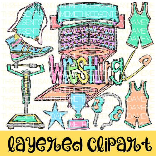 WRESTLING LAYERED CLIPART COLLECTION